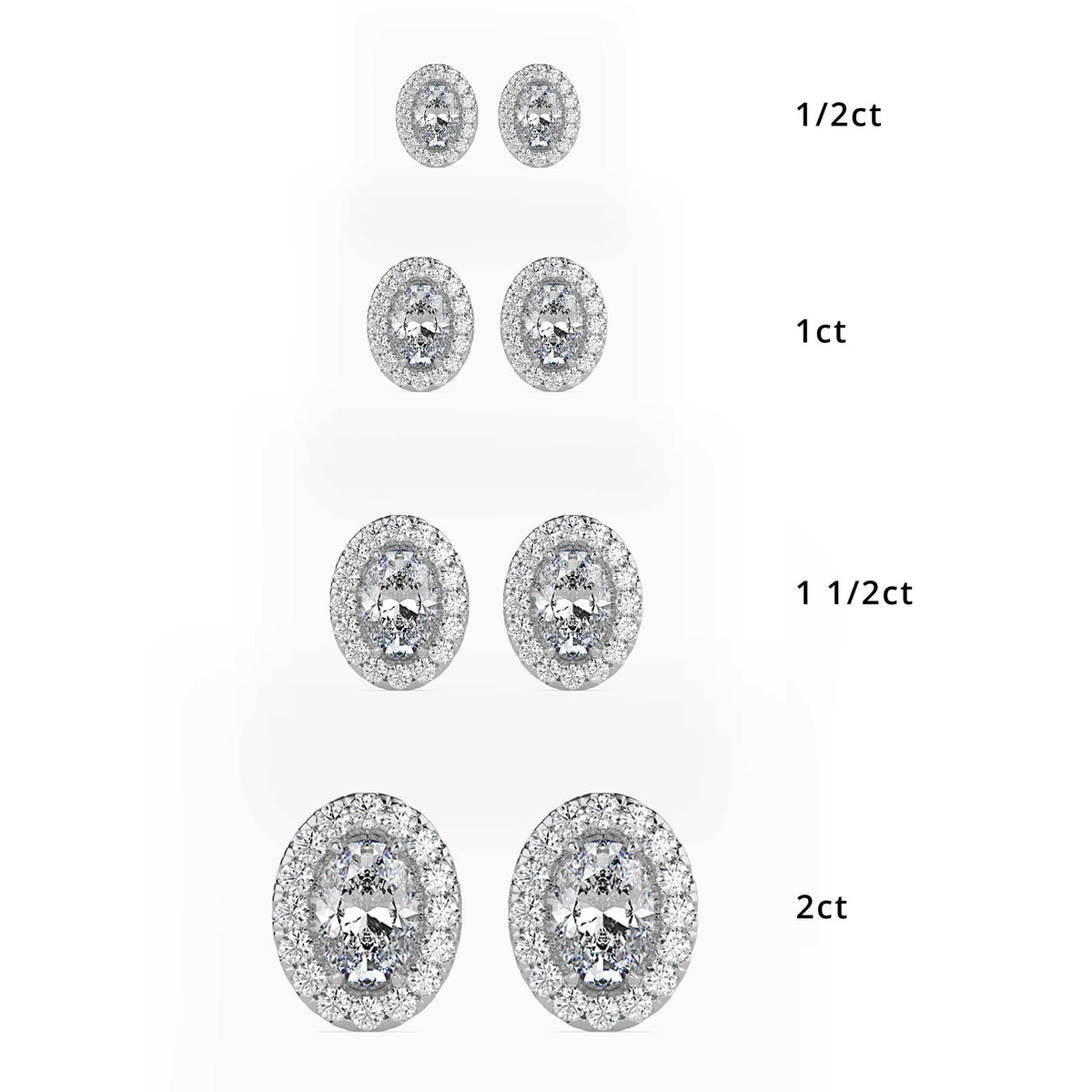 Classic Halo Oval Solitaire Diamond Stud Earrings 0.50 To 2.50 Carat Pair