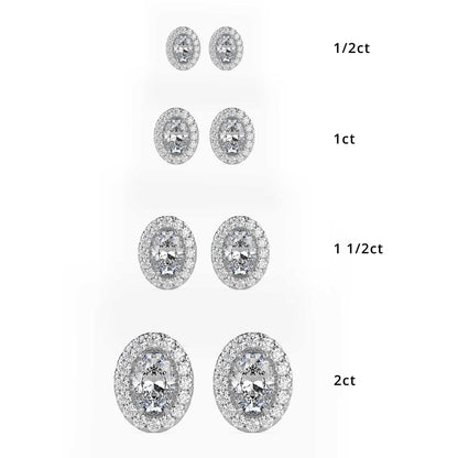 Classic Halo Oval Solitaire Diamond Stud Earrings 0.50 To 2.50 Carat Pair