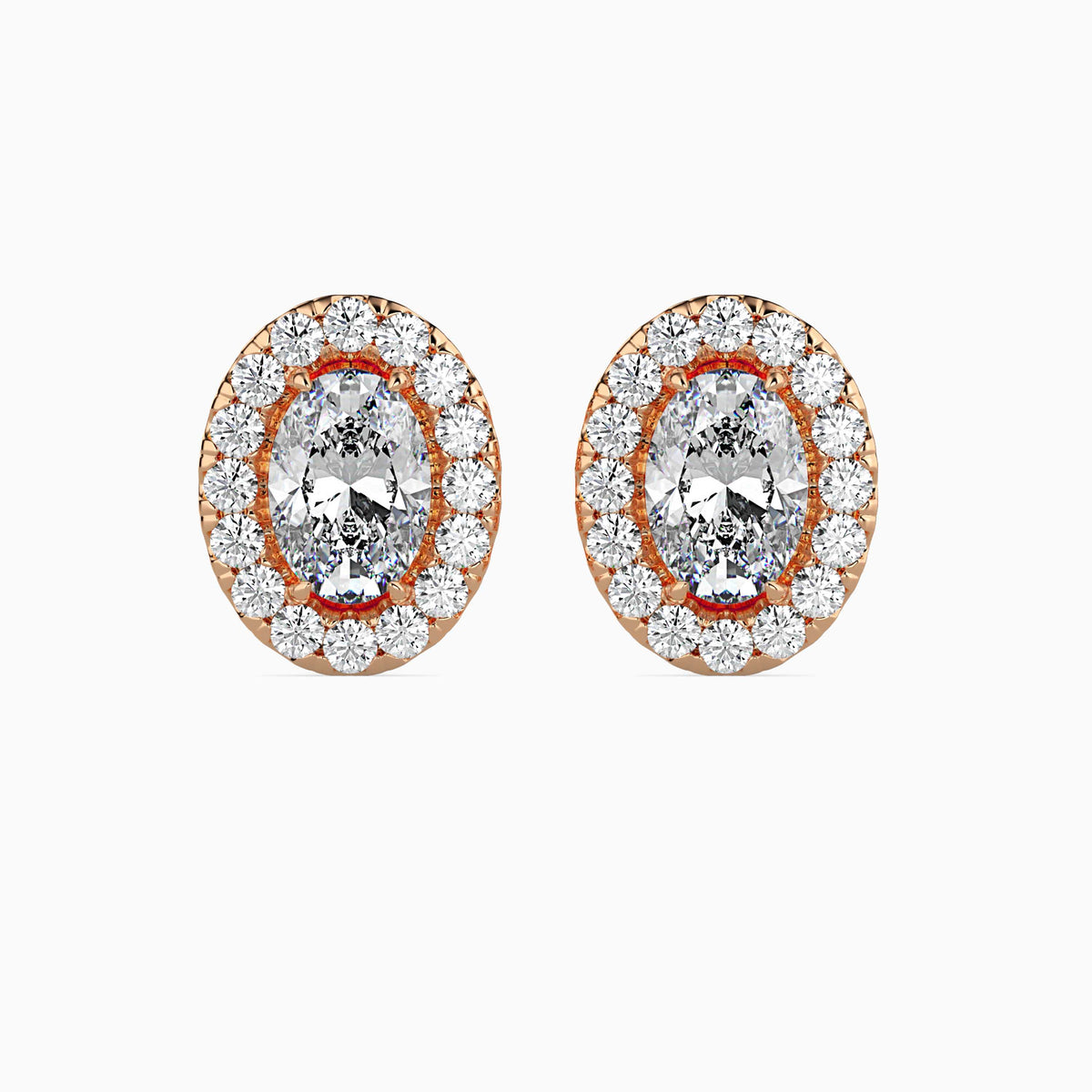 Classic Halo Oval Solitaire Diamond Stud Earrings 0.50 To 2.50 Carat Pair