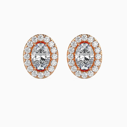 Classic Halo Oval Solitaire Diamond Stud Earrings 0.50 To 2.50 Carat Pair