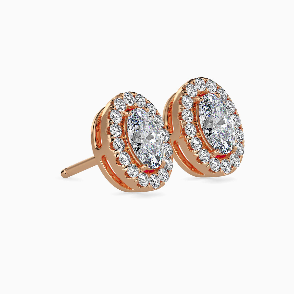 Classic Halo Oval Solitaire Diamond Stud Earrings 0.50 To 2.50 Carat Pair
