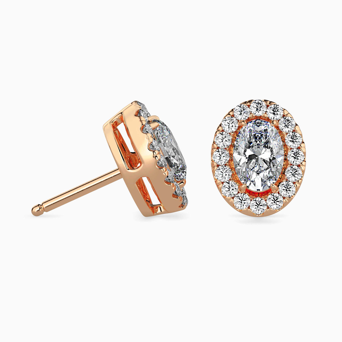 Classic Halo Oval Solitaire Diamond Stud Earrings 0.50 To 2.50 Carat Pair