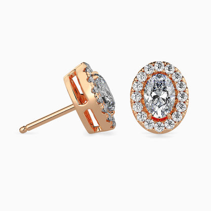 Classic Halo Oval Solitaire Diamond Stud Earrings 0.50 To 2.50 Carat Pair