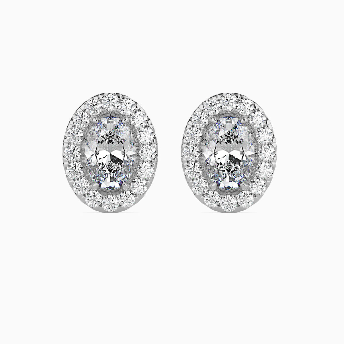 Classic Halo Oval Solitaire Diamond Stud Earrings 0.50 To 2.50 Carat Pair