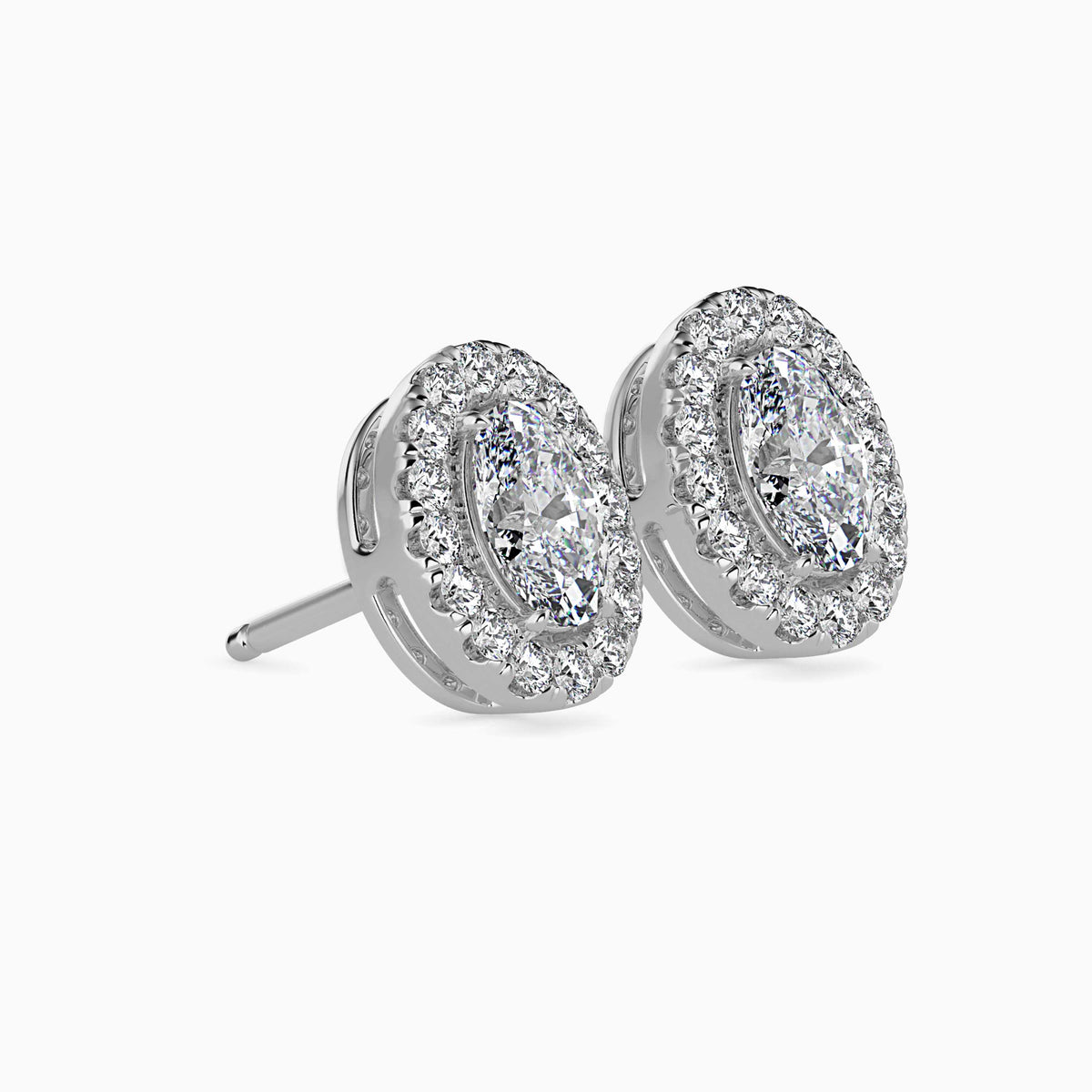 Classic Halo Oval Solitaire Diamond Stud Earrings 0.50 To 2.50 Carat Pair