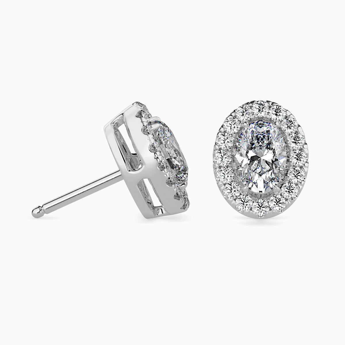 Classic Halo Oval Solitaire Diamond Stud Earrings 0.50 To 2.50 Carat Pair