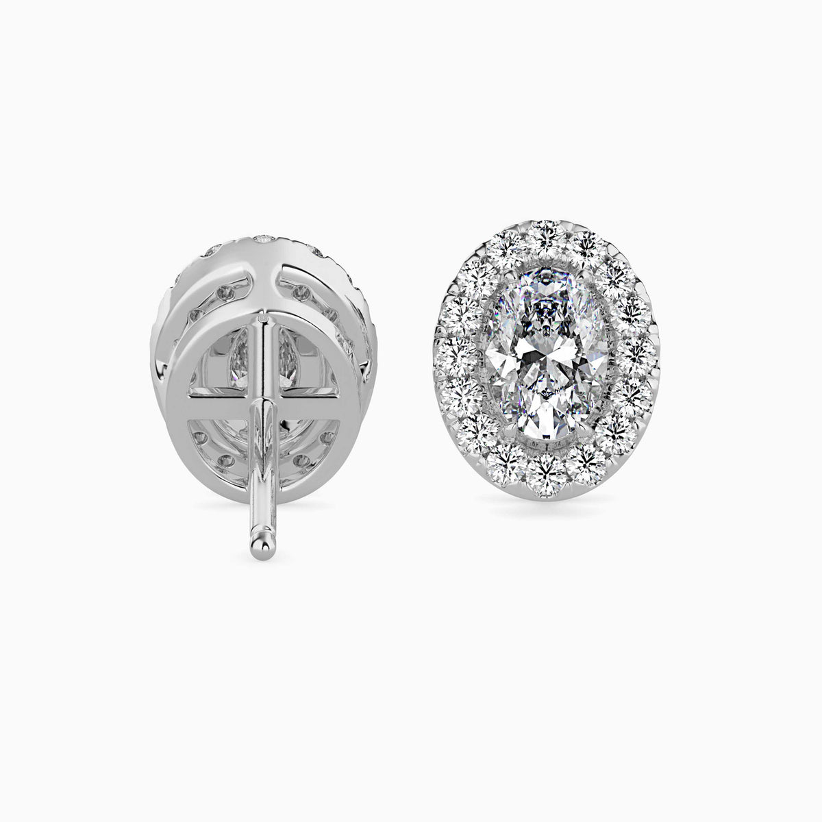 Classic Halo Oval Solitaire Diamond Stud Earrings 0.50 To 2.50 Carat Pair