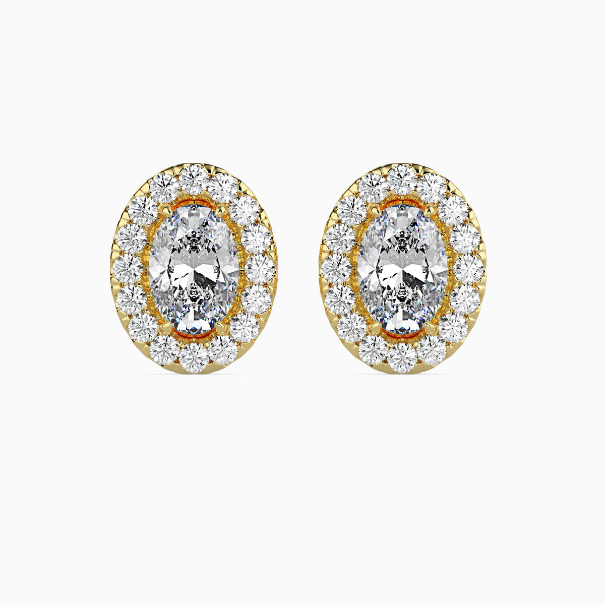 Classic Halo Oval Solitaire Diamond Stud Earrings 0.50 To 2.50 Carat Pair