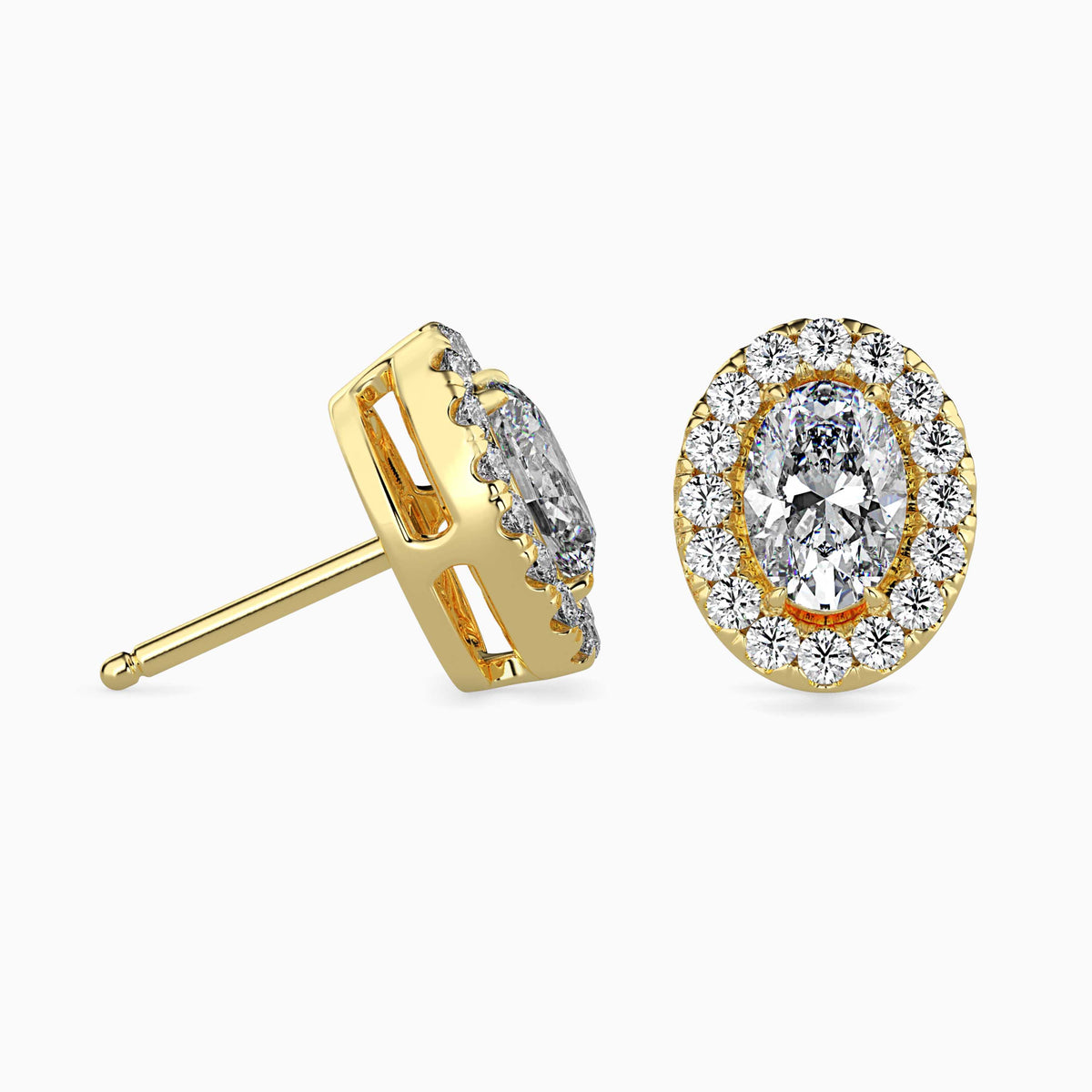Classic Halo Oval Solitaire Diamond Stud Earrings 0.50 To 2.50 Carat Pair