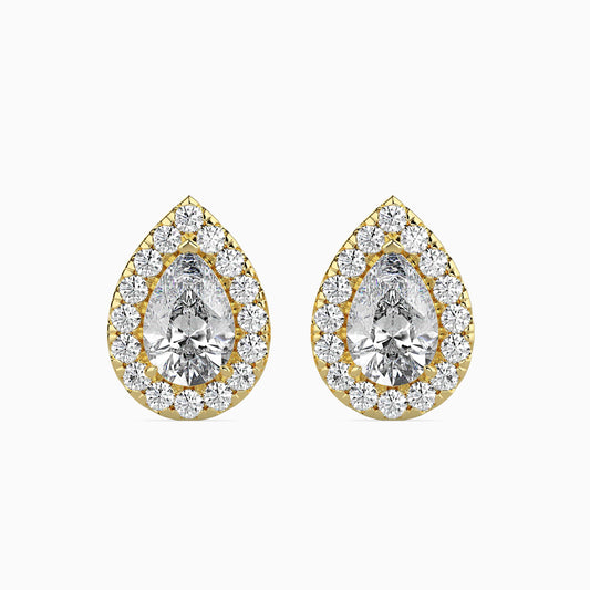Classic Halo Pear Solitaire Diamond Stud Earrings 0.50 To 2.50 Carat Pair