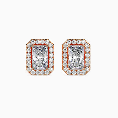 Classic Halo Rectangular Radiant Solitaire Diamond Stud Earrings 0.50 To 2.50 Carat Pair