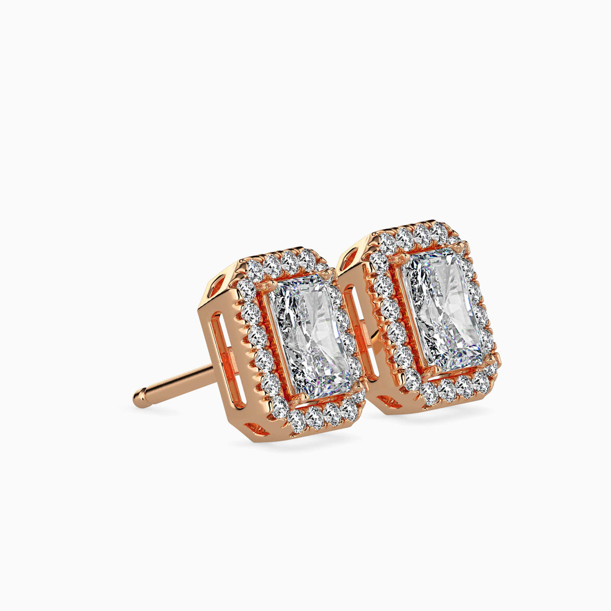 Classic Halo Rectangular Radiant Solitaire Diamond Stud Earrings 0.50 To 2.50 Carat Pair