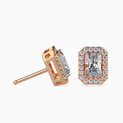 Classic Halo Rectangular Radiant Solitaire Diamond Stud Earrings 0.50 To 2.50 Carat Pair
