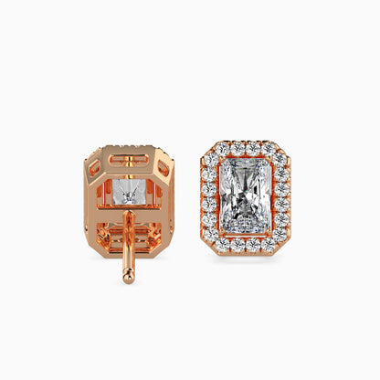 Classic Halo Rectangular Radiant Solitaire Diamond Stud Earrings 0.50 To 2.50 Carat Pair