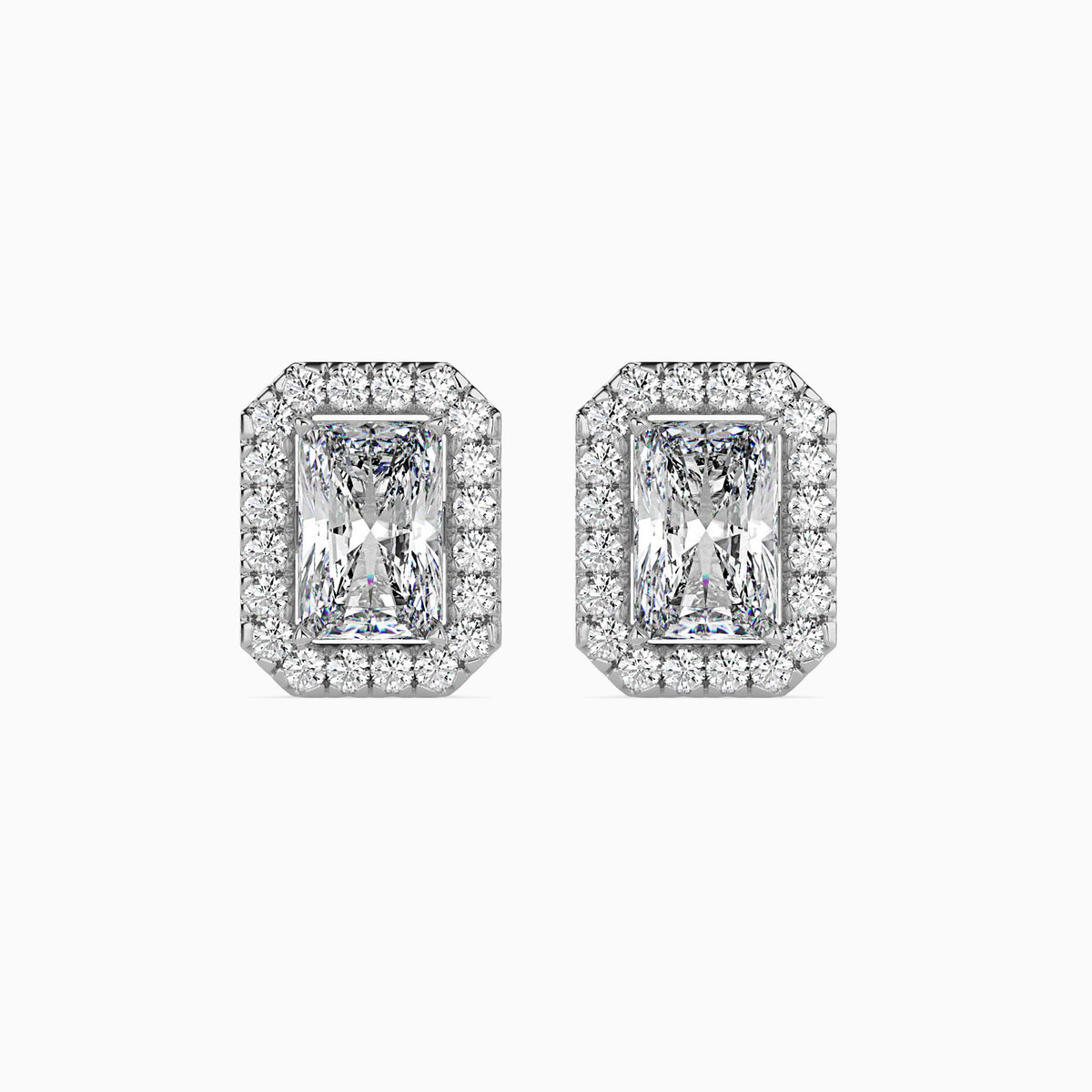Classic Halo Rectangular Radiant Solitaire Diamond Stud Earrings 0.50 To 2.50 Carat Pair