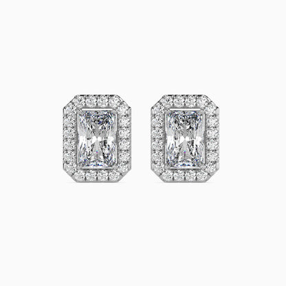 Classic Halo Rectangular Radiant Solitaire Diamond Stud Earrings 0.50 To 2.50 Carat Pair