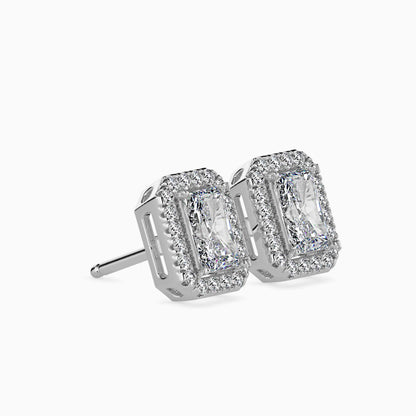 Classic Halo Rectangular Radiant Solitaire Diamond Stud Earrings 0.50 To 2.50 Carat Pair