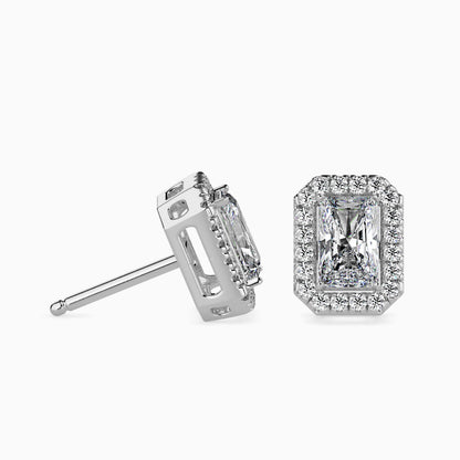 Classic Halo Rectangular Radiant Solitaire Diamond Stud Earrings 0.50 To 2.50 Carat Pair
