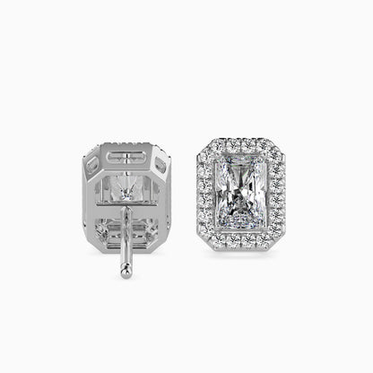 Classic Halo Rectangular Radiant Solitaire Diamond Stud Earrings 0.50 To 2.50 Carat Pair