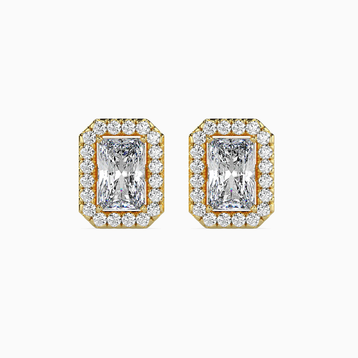 Classic Halo Rectangular Radiant Solitaire Diamond Stud Earrings 0.50 To 2.50 Carat Pair