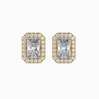 Classic Halo Rectangular Radiant Solitaire Diamond Stud Earrings 0.50 To 2.50 Carat Pair