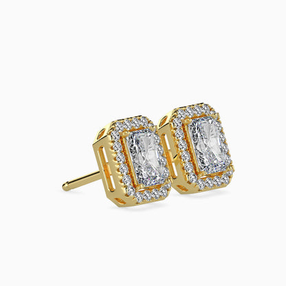 Classic Halo Rectangular Radiant Solitaire Diamond Stud Earrings 0.50 To 2.50 Carat Pair