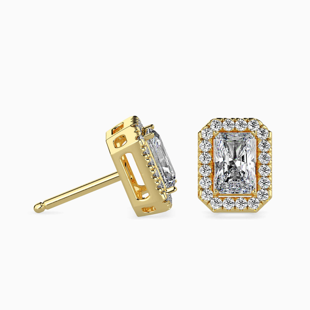 Classic Halo Rectangular Radiant Solitaire Diamond Stud Earrings 0.50 To 2.50 Carat Pair