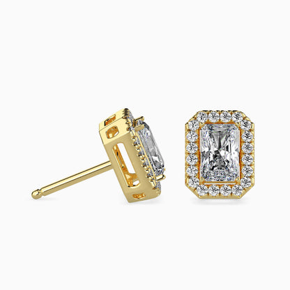 Classic Halo Rectangular Radiant Solitaire Diamond Stud Earrings 0.50 To 2.50 Carat Pair