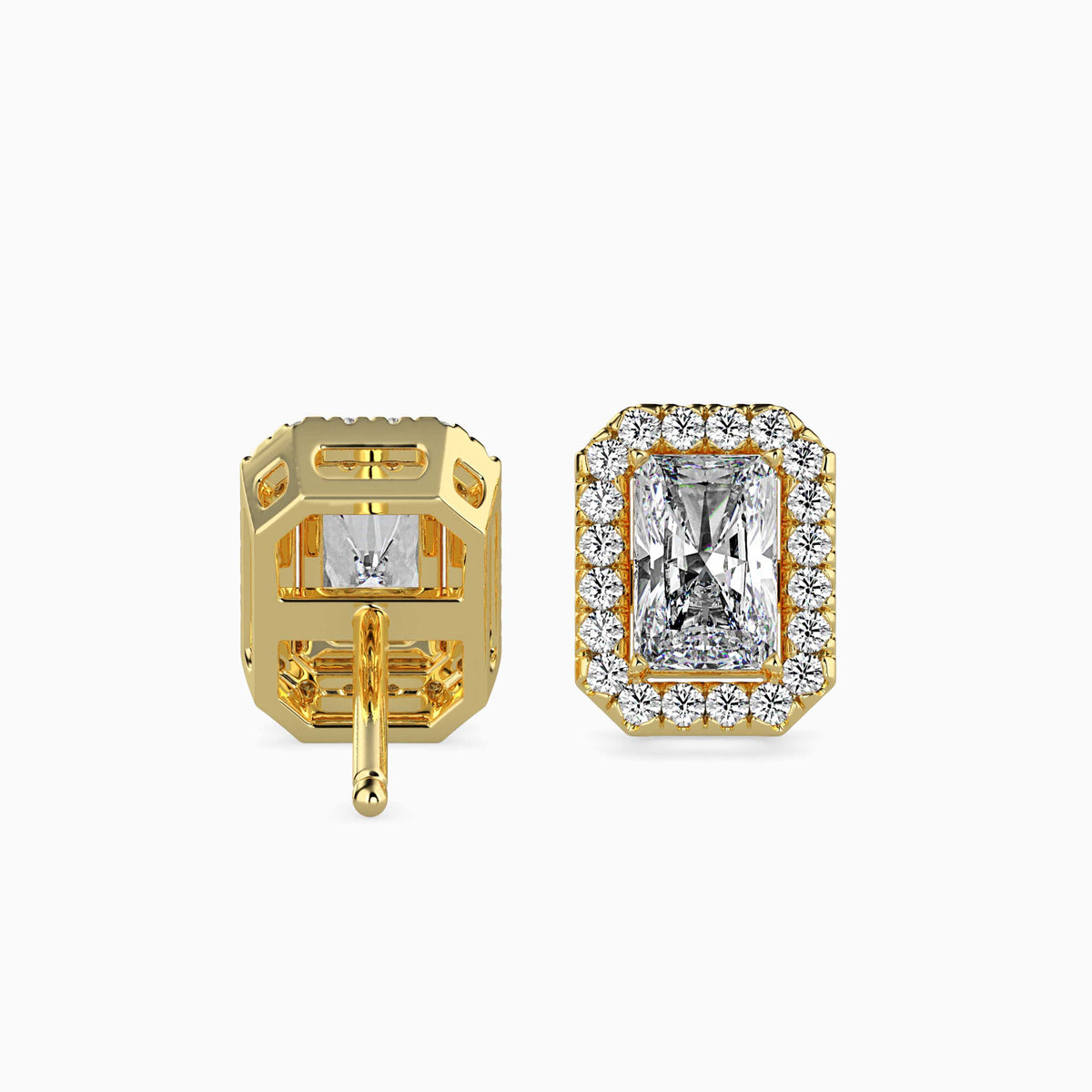 Classic Halo Rectangular Radiant Solitaire Diamond Stud Earrings 0.50 To 2.50 Carat Pair