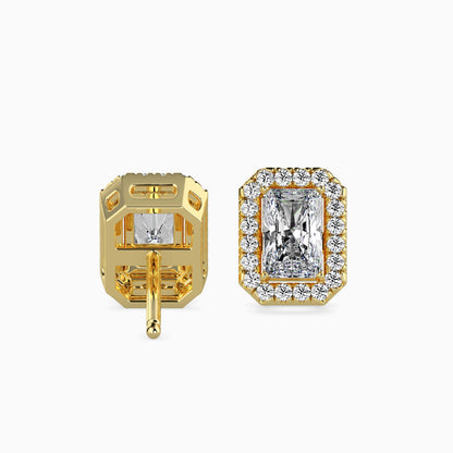 Classic Halo Rectangular Radiant Solitaire Diamond Stud Earrings 0.50 To 2.50 Carat Pair