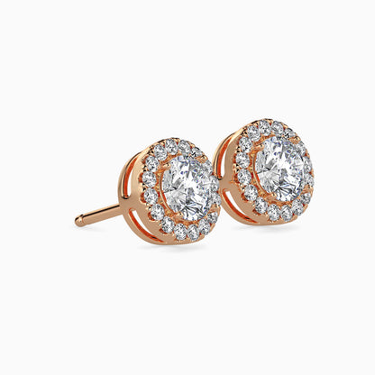 Naira Halo Diamond Solitaire Stud Earrings