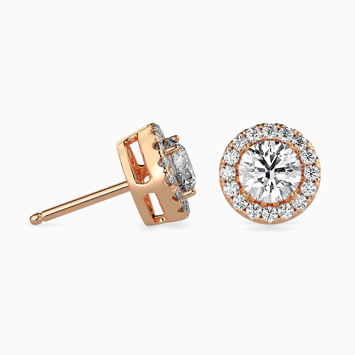 Naira Halo Diamond Solitaire Stud Earrings