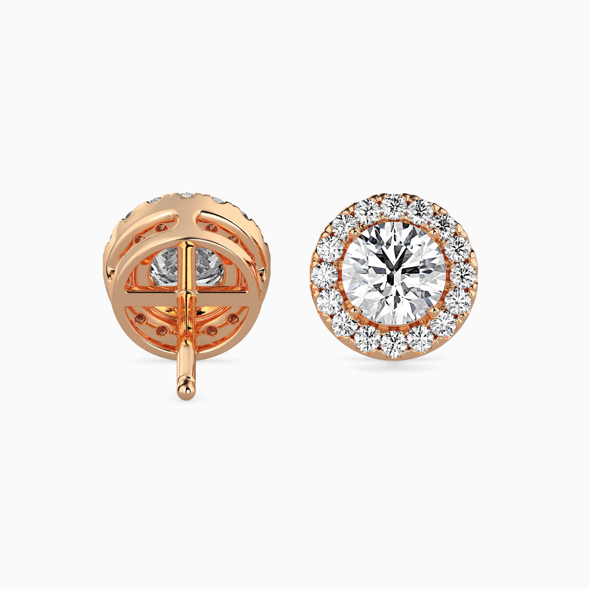 Naira Halo Diamond Solitaire Stud Earrings