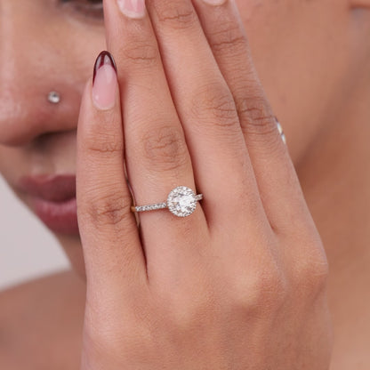 Classic Halo Round Solitaire  0.50 To 3.00 Carat Diamond Ring With Side Stones - Rose Gold