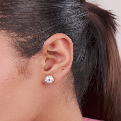 Naira Halo Diamond Solitaire Stud Earrings