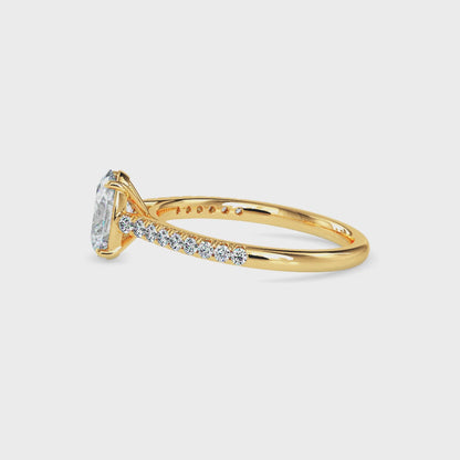 Classic Oval  Solitaire  0.50 To 3.00 Carat Diamond Ring With Side Stones - Yellow Gold