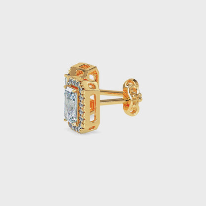 Classic Halo Rectangular Radiant Solitaire Diamond Stud Earrings 0.50 To 2.50 Carat Pair