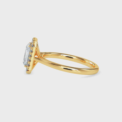 Classic Halo Rectangular Radiant Solitaire  0.50 To 3.00 Carat Diamond Ring - Yellow Gold