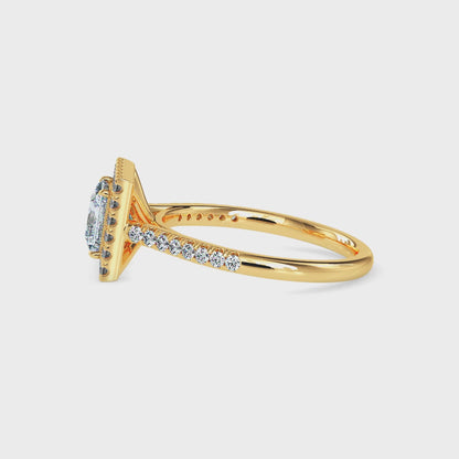 Classic Halo Princess Solitaire  0.50 To 3.00 Carat Diamond Ring With Side Stones - Yellow Gold