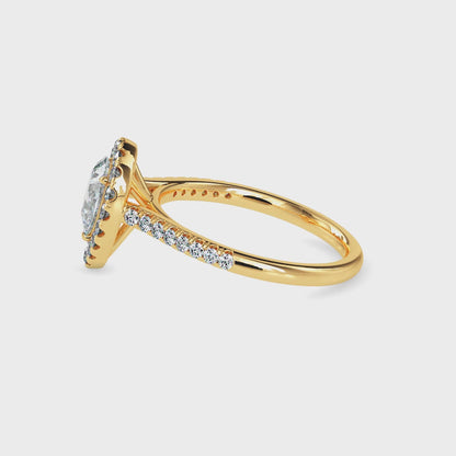 Classic Halo Pear Solitaire  0.50 To 3.00 Carat Diamond Ring With Side Stones - Yellow Gold